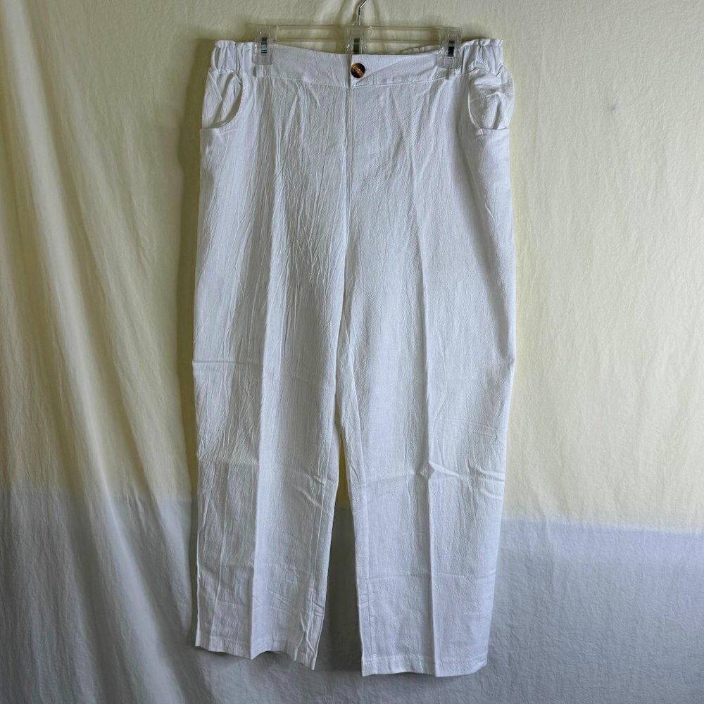 NWOT Women’s White Cotton Pants Size 2X Textured Fabric New  *